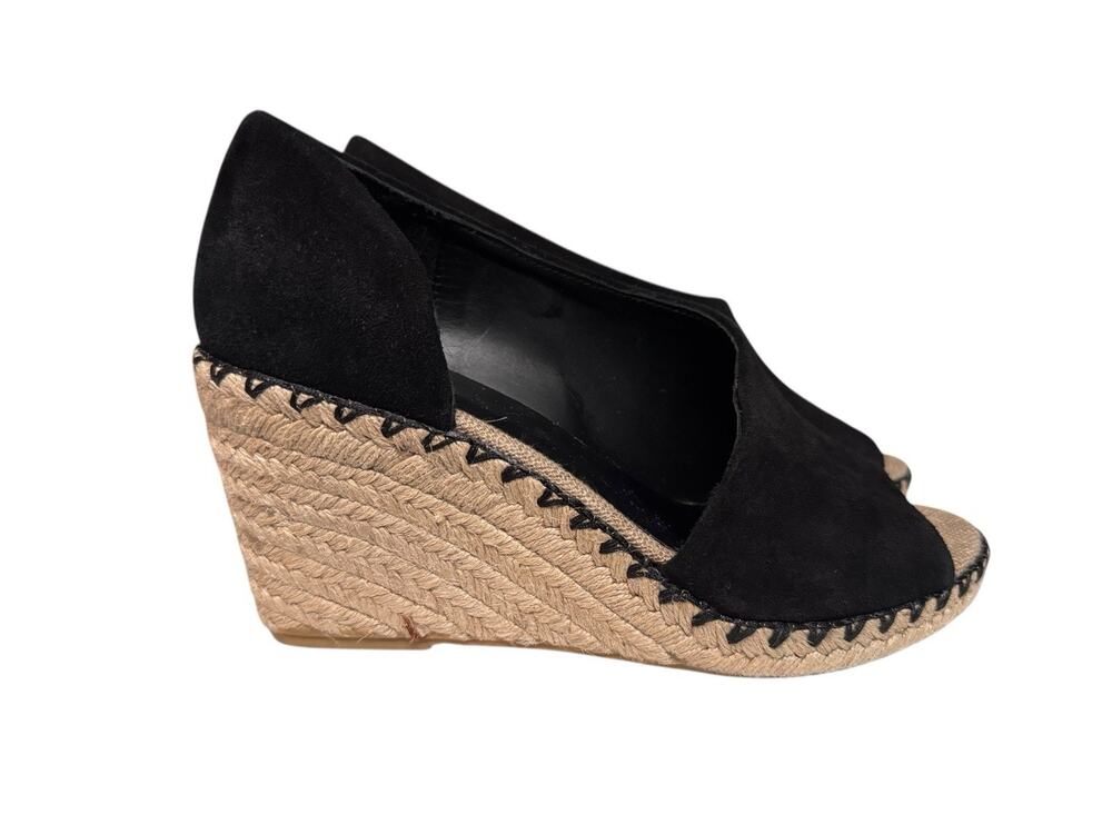 Vince Womens Black Suede Espadrille Wedge Heels Peep Toe Summer Resort Size 8.5